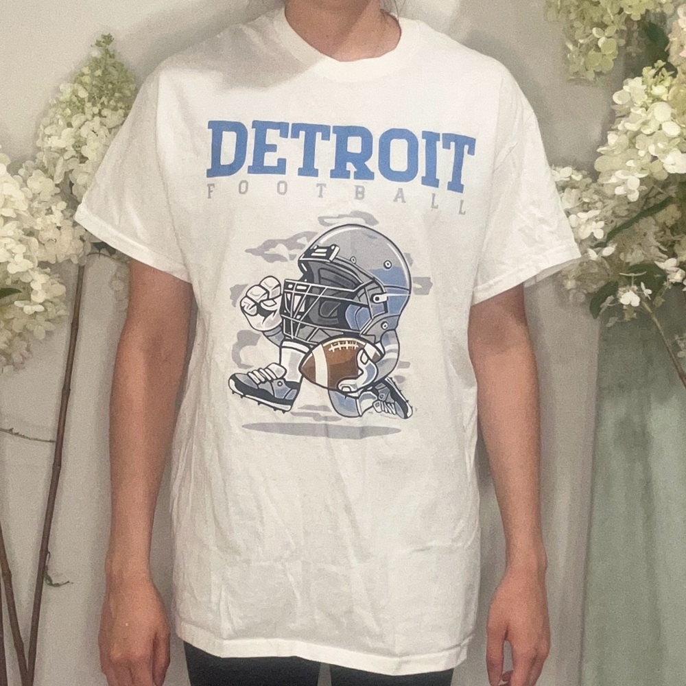 Gildan White and Blue Detroit Football Tee